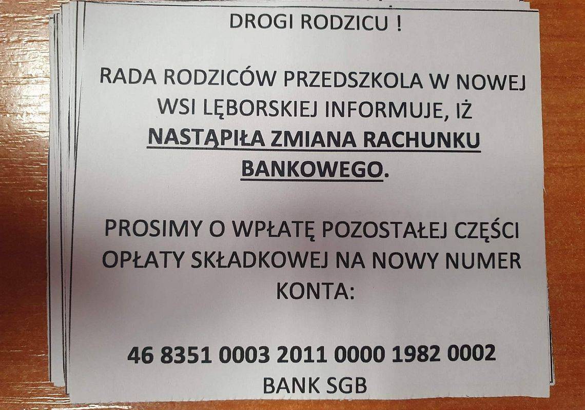 Grafika 1: ZMIANA  RACHUNKU BANKOWEGO RADY RODZICÓW