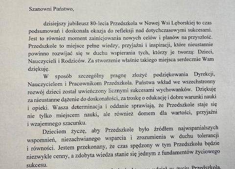 Grafika 33: Jubileusz 80-lecia Przedszkola w Nowej Wsi Lęborskiej